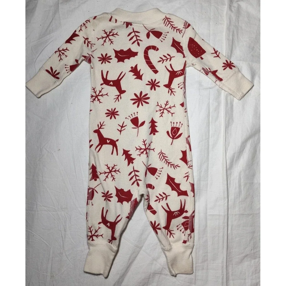 Hanna Andersson 1pc Holiday Baby‎ 0 3 Mos Sleeper Red Beige Unisex 50 Organic